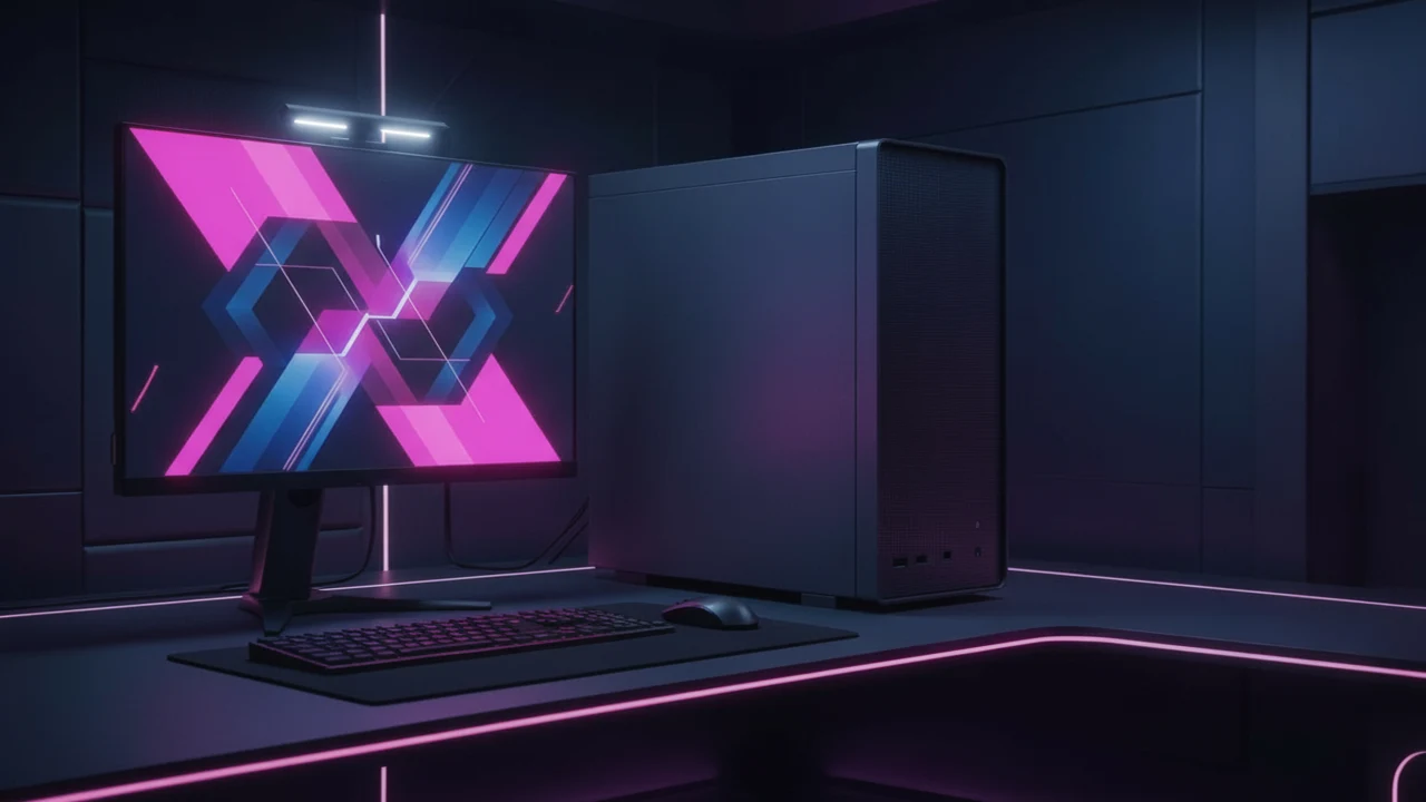 Computador de mesa con mouse y teclado sobre un escritorio.